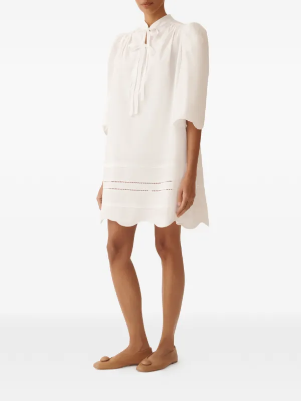 Fabiana Filippi Tie Neck Openwork Dress | White | FARFETCH AO
