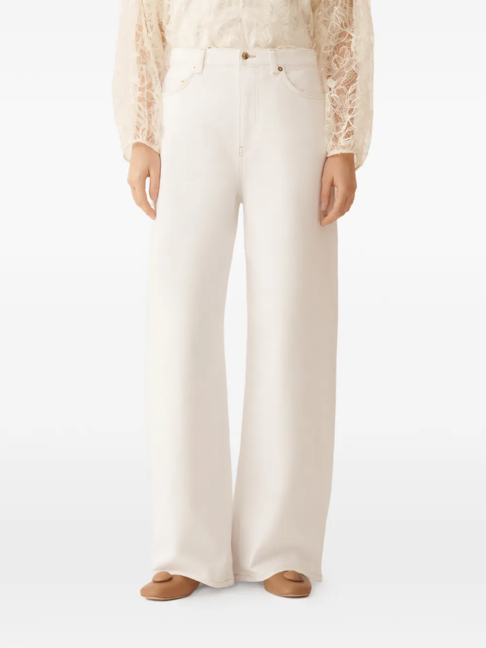 Fabiana Filippi Jeans met riemlussen en zak Beige
