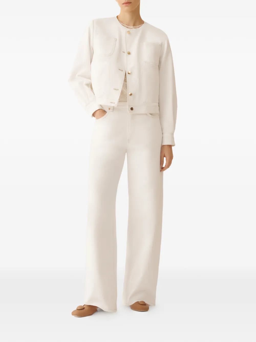 Fabiana Filippi Jeans met riemlussen en zak Beige