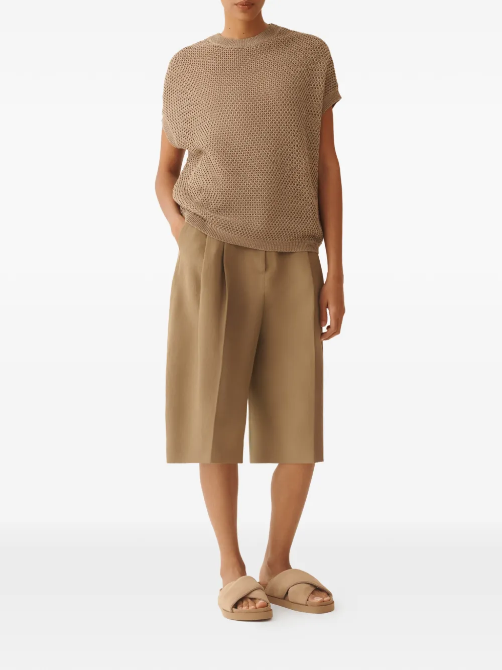 Fabiana Filippi Geribbelde top met ronde hals Beige