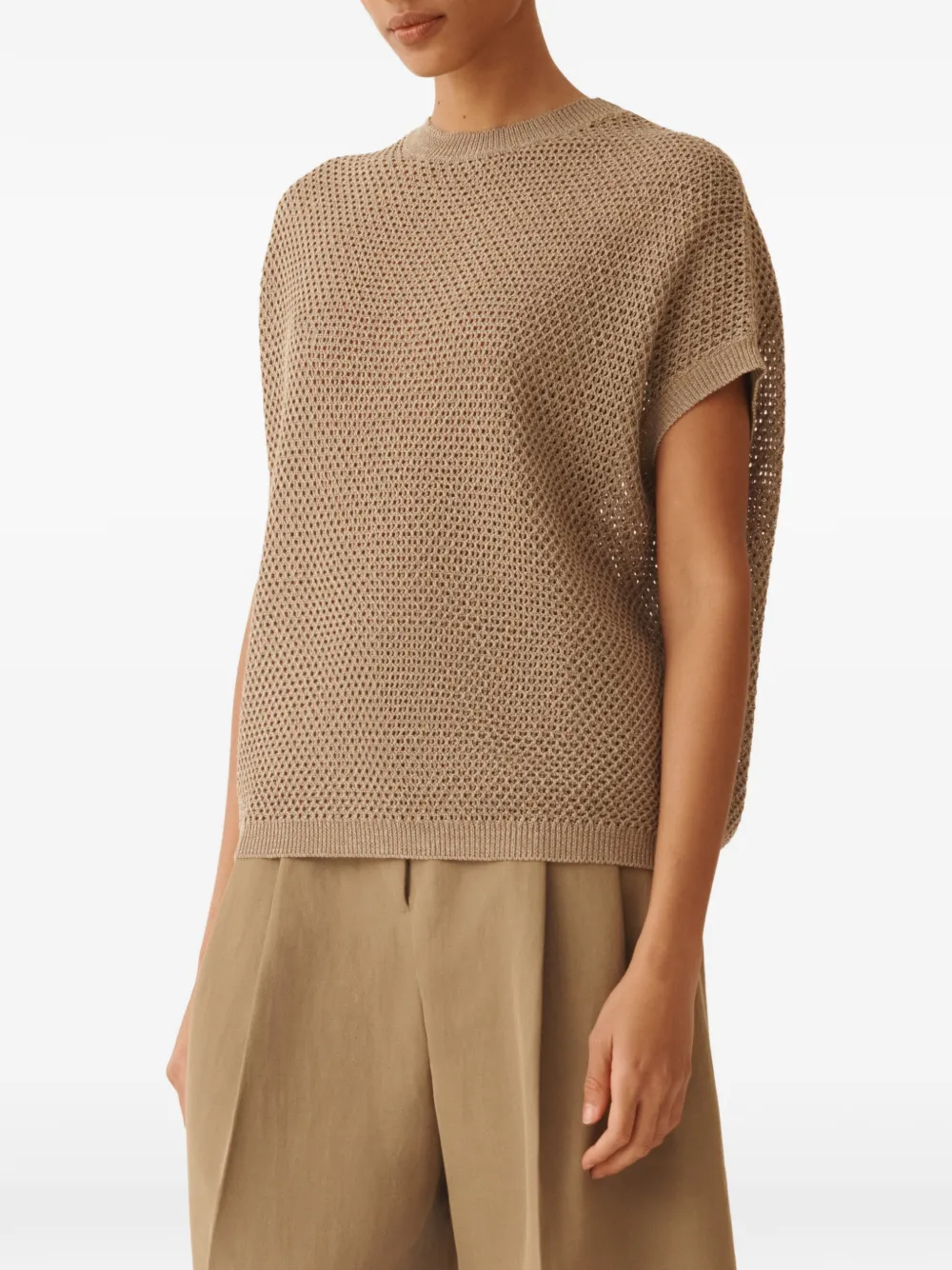 Fabiana Filippi Geribbelde top met ronde hals Beige