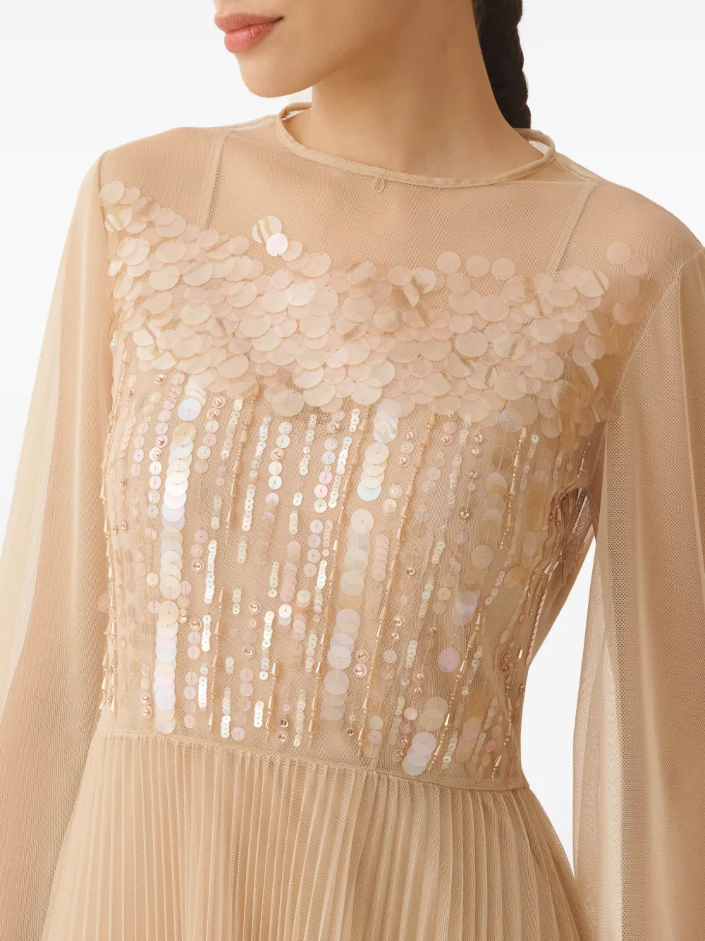 Fabiana Filippi Geplooide jurk met pailletten Beige