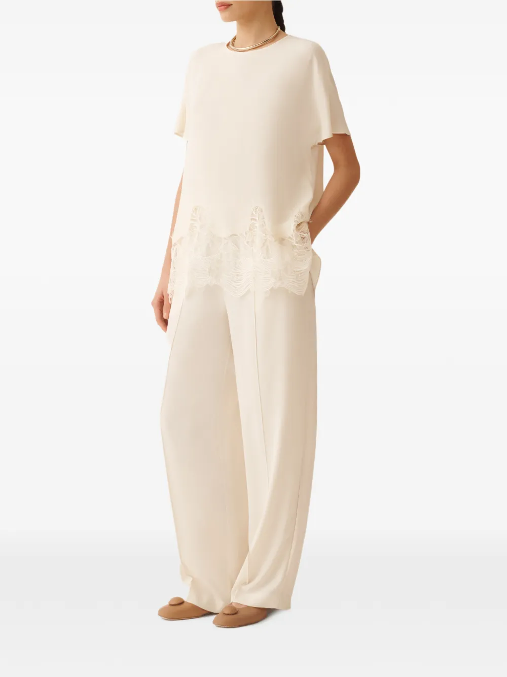 Fabiana Filippi Broek met elastische taille en zak Beige