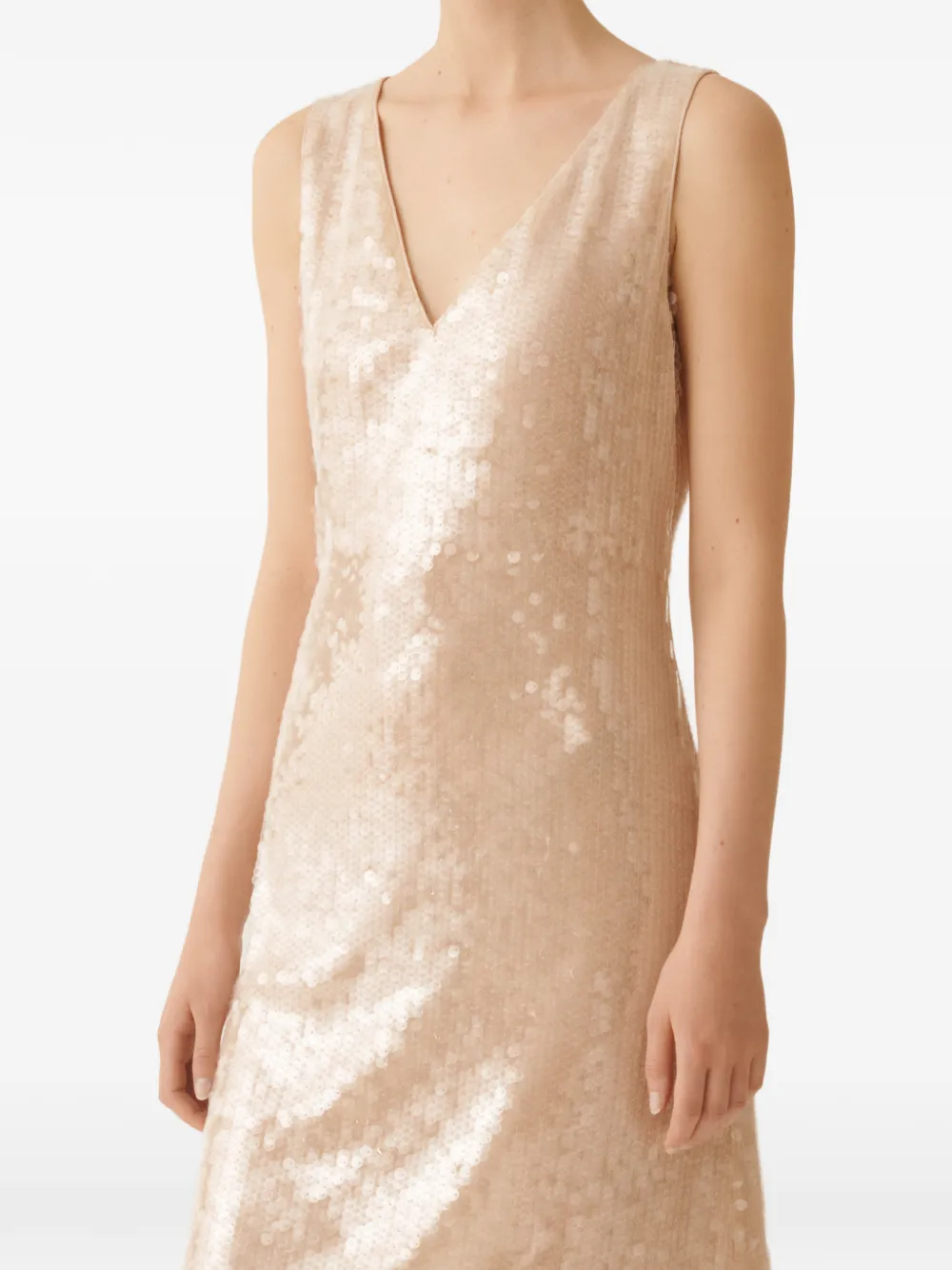 Fabiana Filippi Jurk met pailletten en V-hals Beige