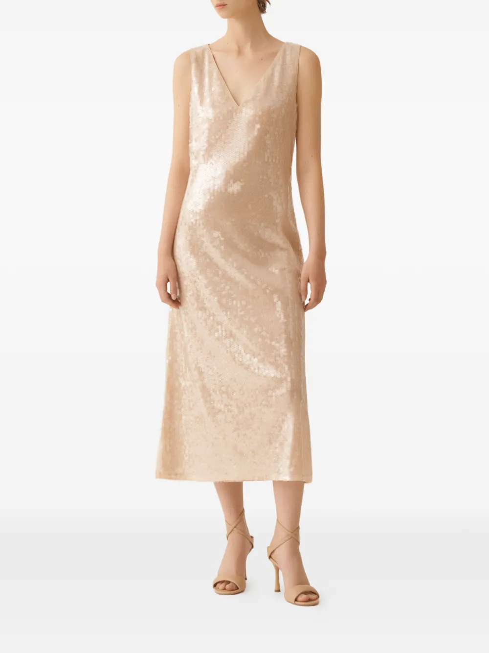 Fabiana Filippi Jurk met pailletten en V-hals Beige