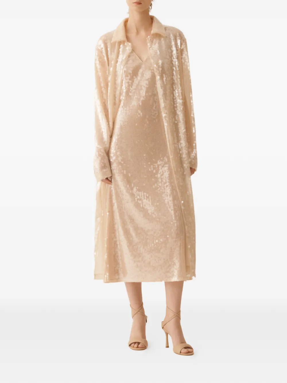Fabiana Filippi sequin V-neck dress - Beige