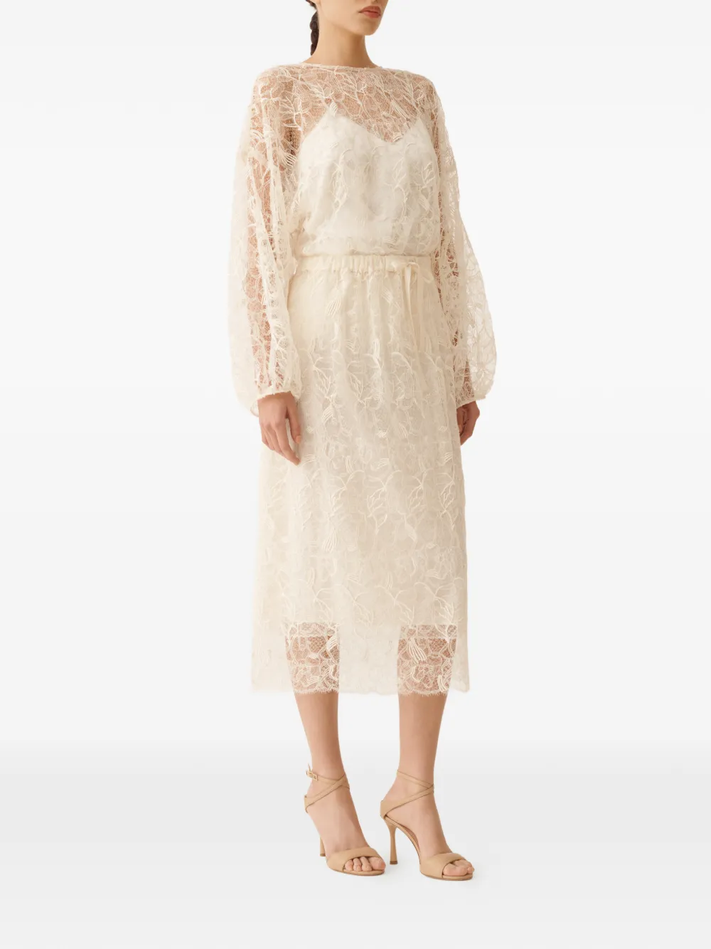 Fabiana Filippi Rok met bloemenkant Beige