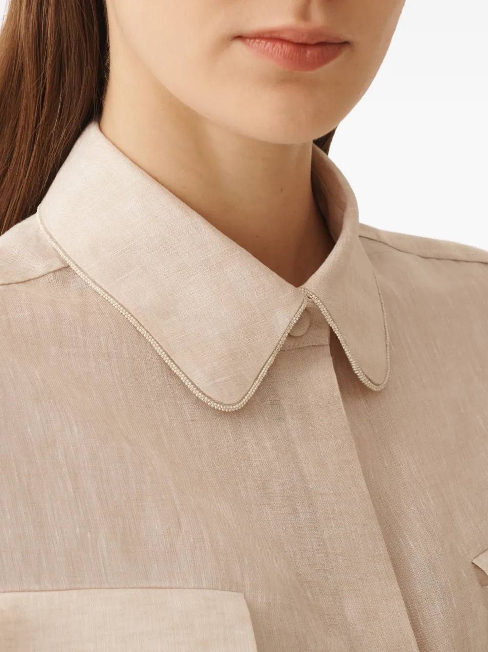Fabiana Filippi Jurk met opgestikte zak en ceintuur Beige