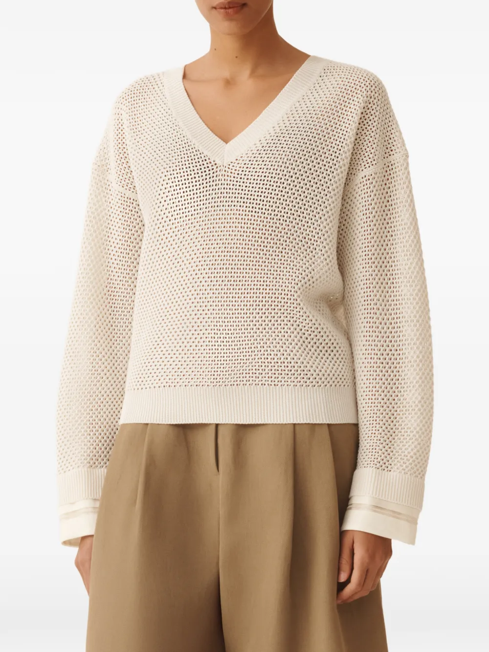 Fabiana Filippi Trui met V-hals en lange mouwen Beige