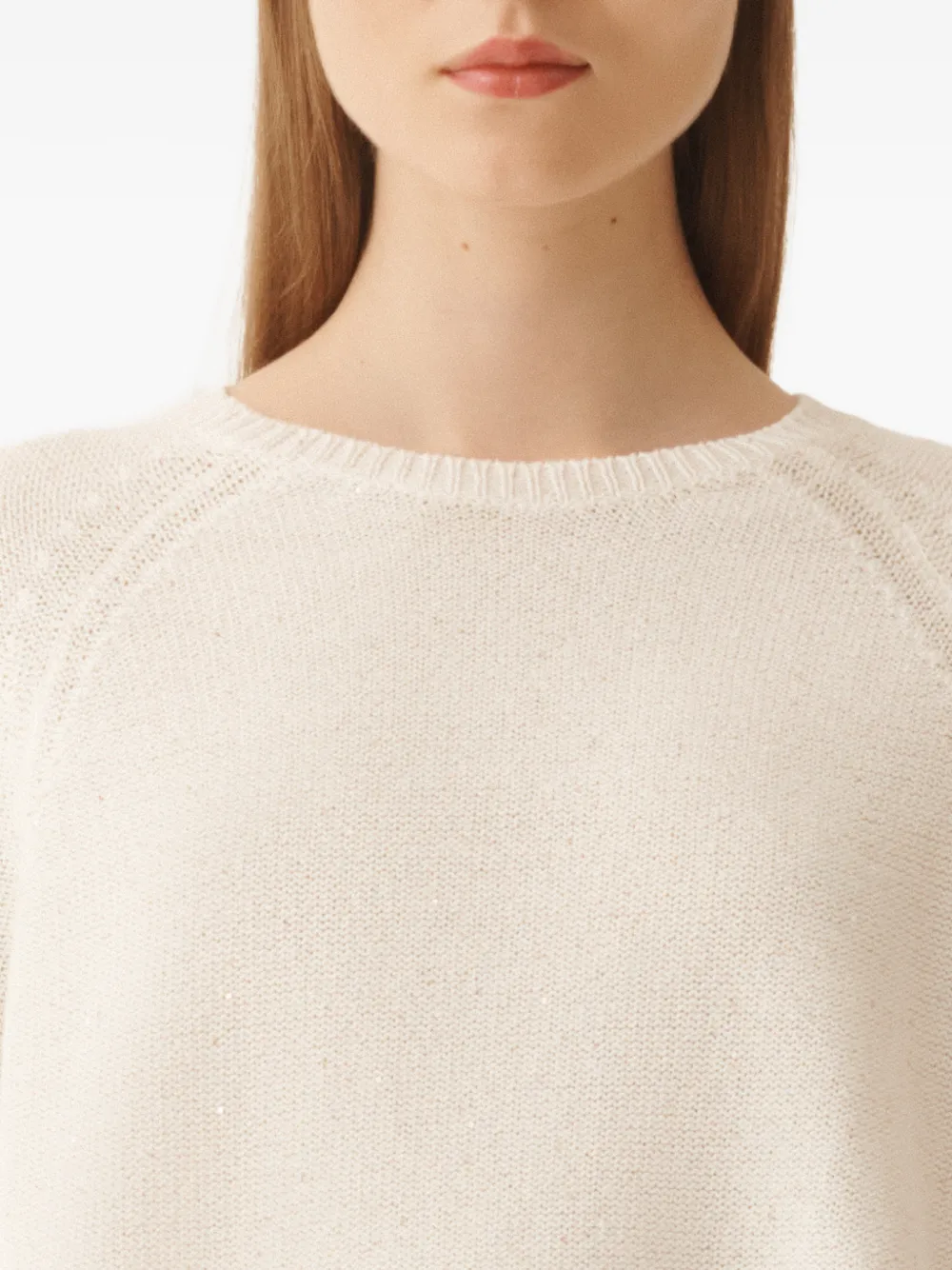 Fabiana Filippi Trui met pailletten en ronde hals Beige