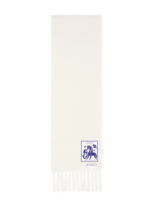 Lanvin Lunar Year Wool Scarf with Fringes in Neutrals