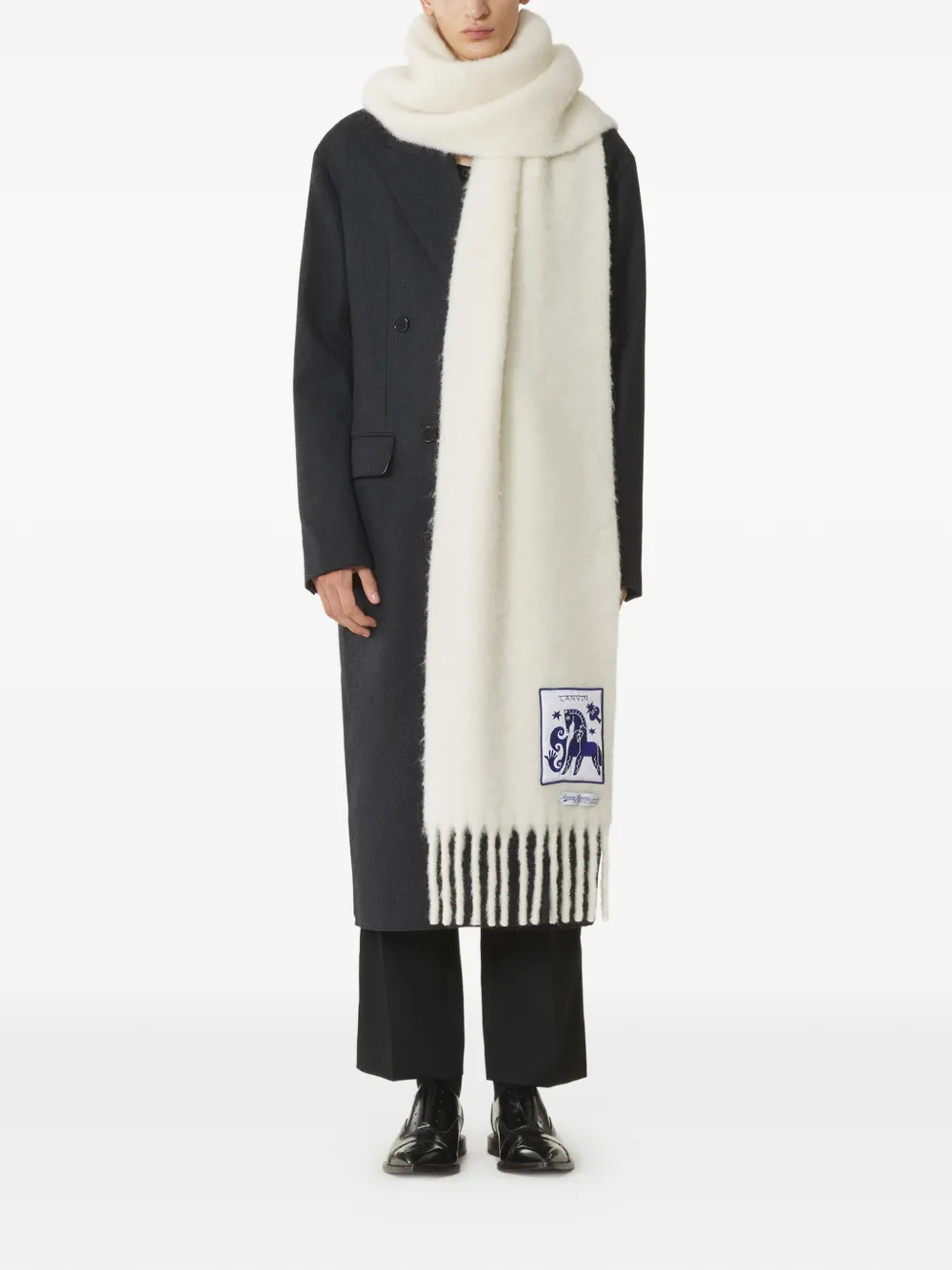  Lanvin Fringed Graphic Scarf - Neutrals 