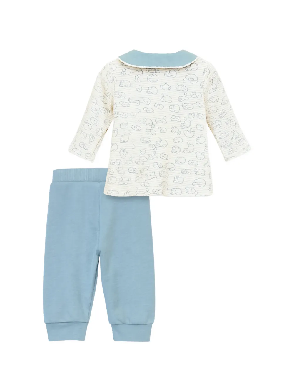  Mininio Peter-pan Collar Printed Trousers Set - Blue 