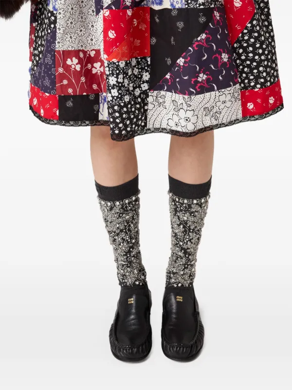 Miu Miu Patchwork Poplin Skirt | Red | FARFETCH