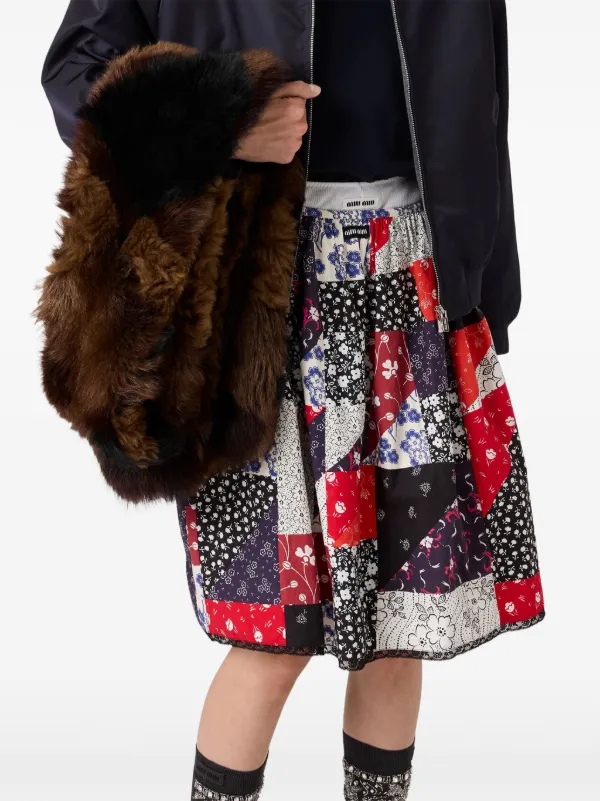 Miu Miu Patchwork Poplin Skirt | Red | FARFETCH