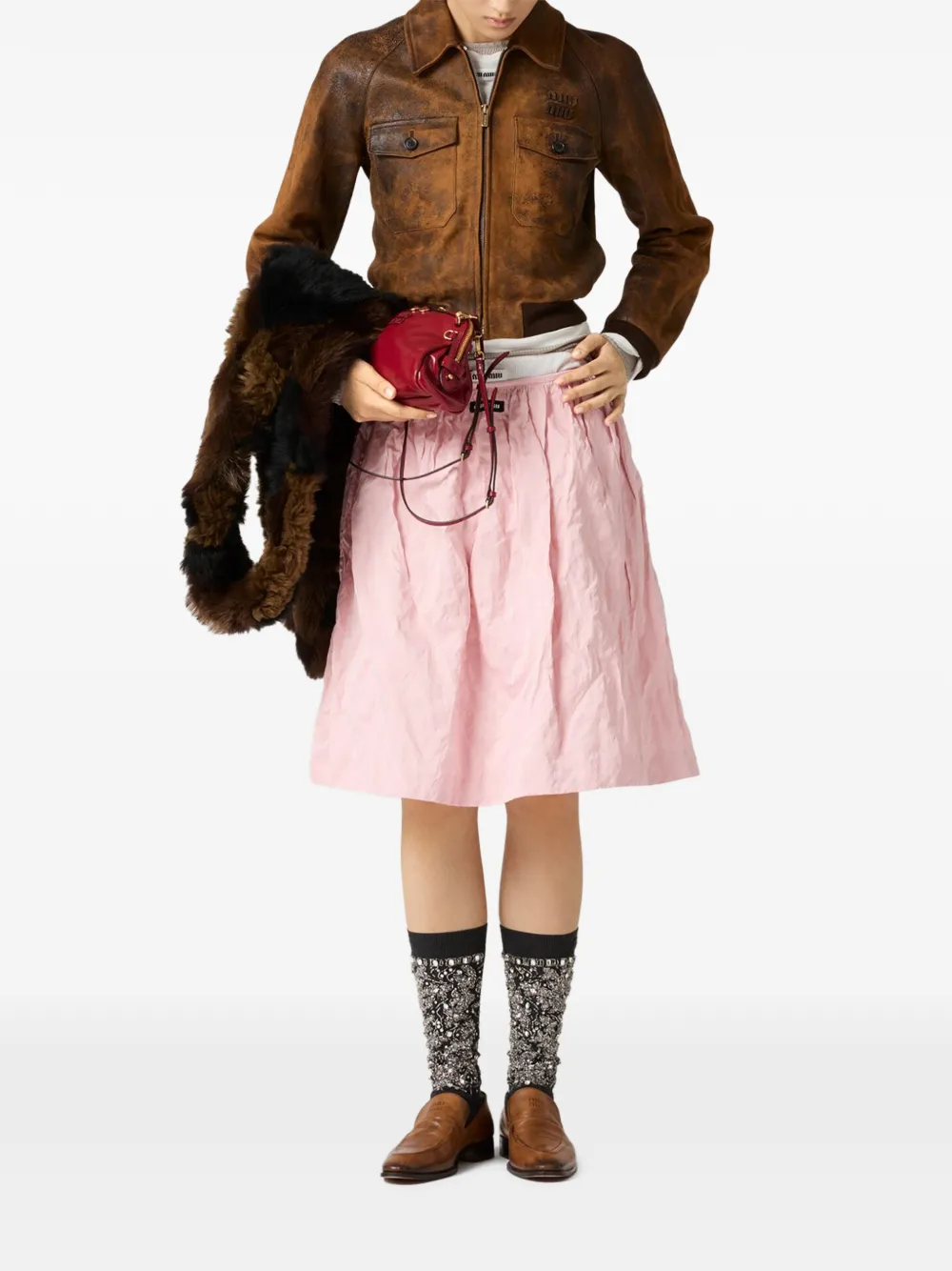 Miu Miu Logo-detail Mini Skirt In Multi