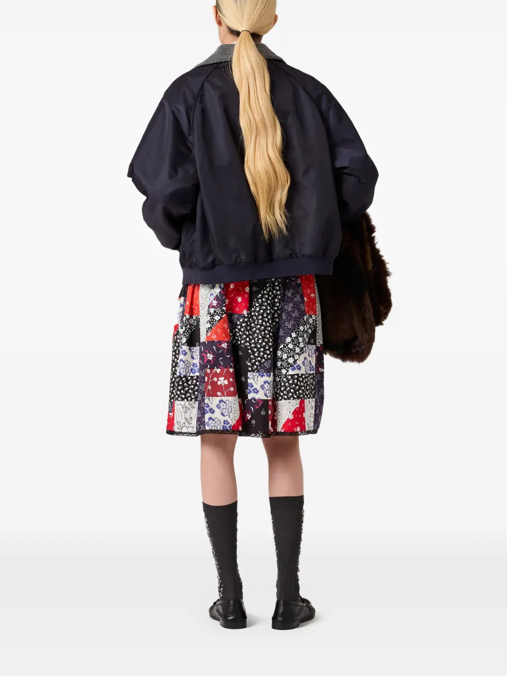  Miu Miu Reversible Embroidered-logo Bomber Jacket - Blue 