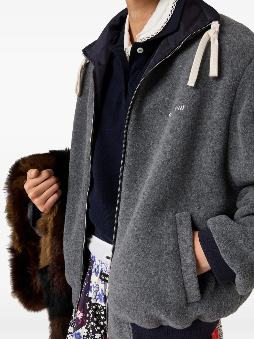 Miu Omkeerbaar bomberjack met geborduurd logo Blauw