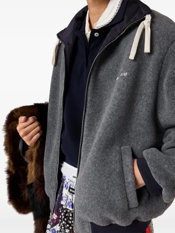 Miu Miu Reversible embroidered-logo Bomber Jacket | Blue | FARFETCH