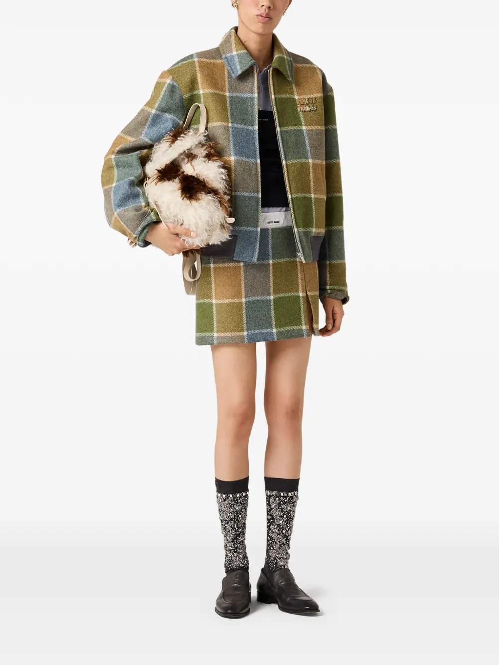 Miu Miu checked embroidered-logo jacket | Bomber Jackets | Image 2