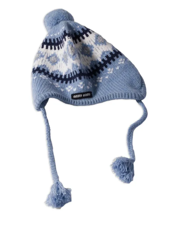 Miu Miu Island Pattern Ear-covering Beanie Hat in Blue