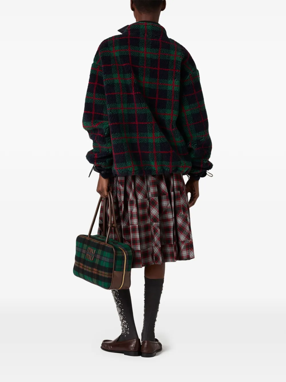  Miu Miu Tartan Pleated Midi Skirt - Red 