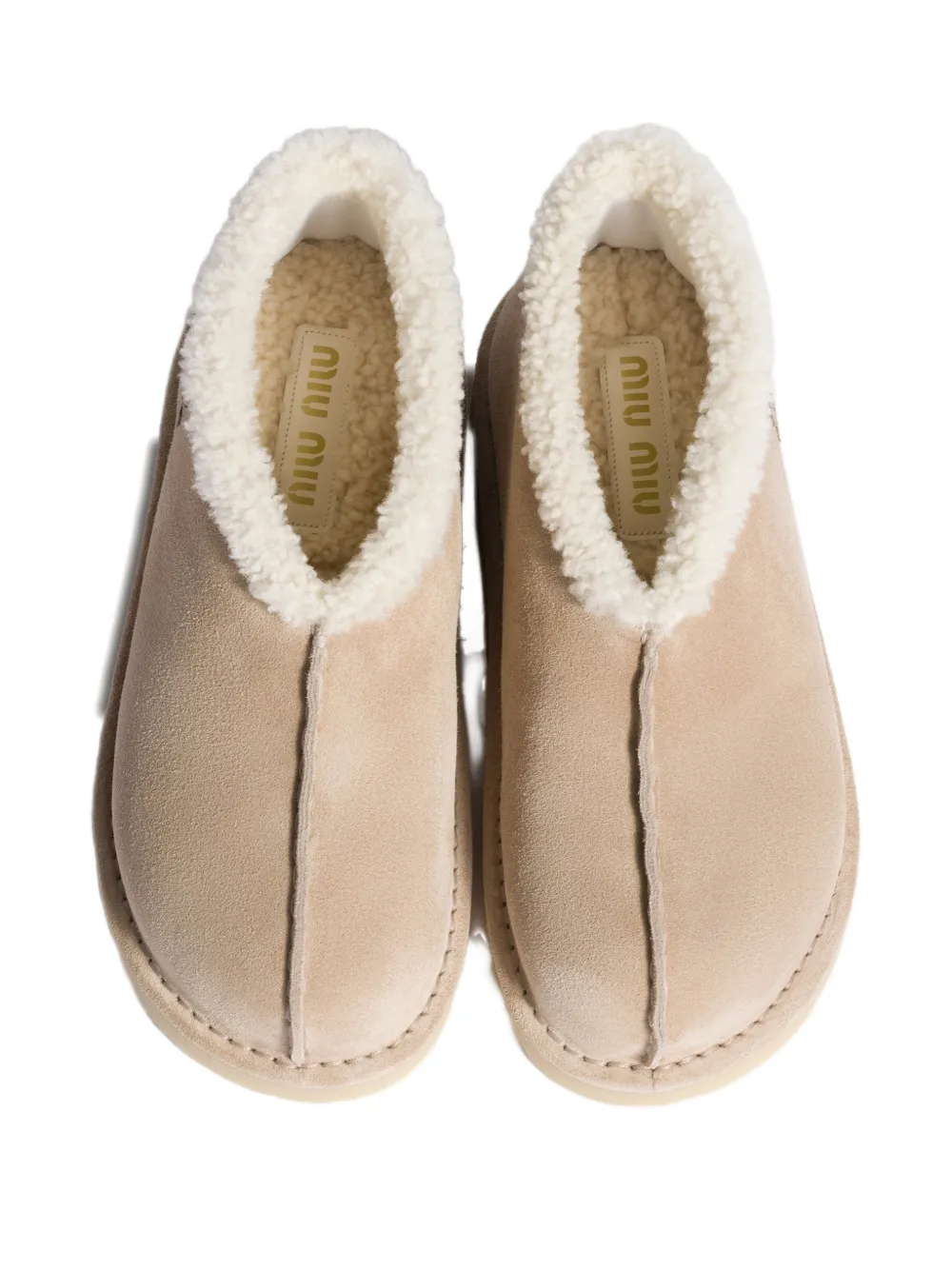 Miu embroidered-logo shearling boots Beige