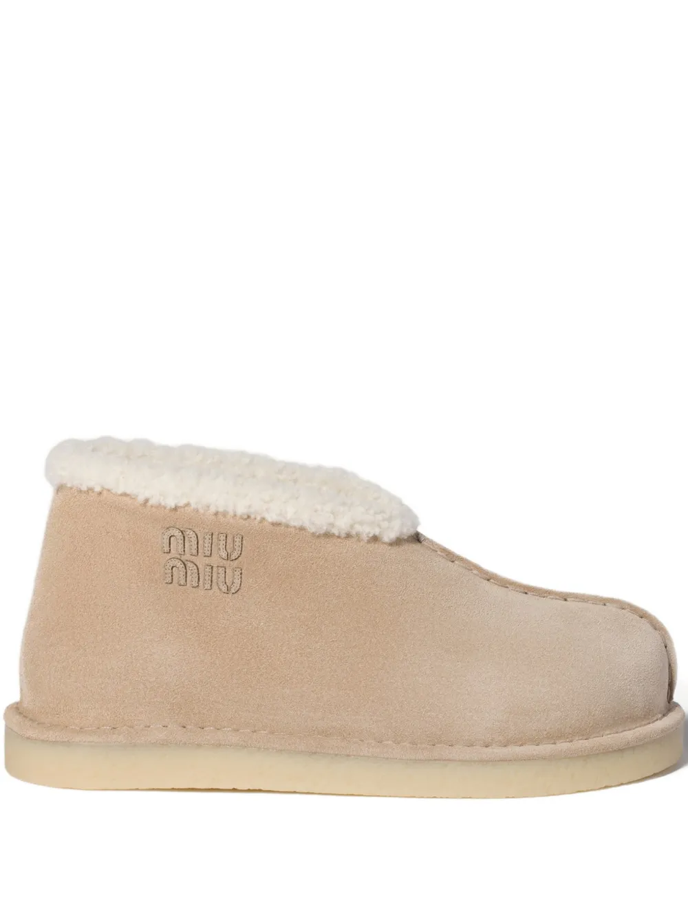 Miu Miu embroidered-logo shearling boots | Neutrals | Image 1