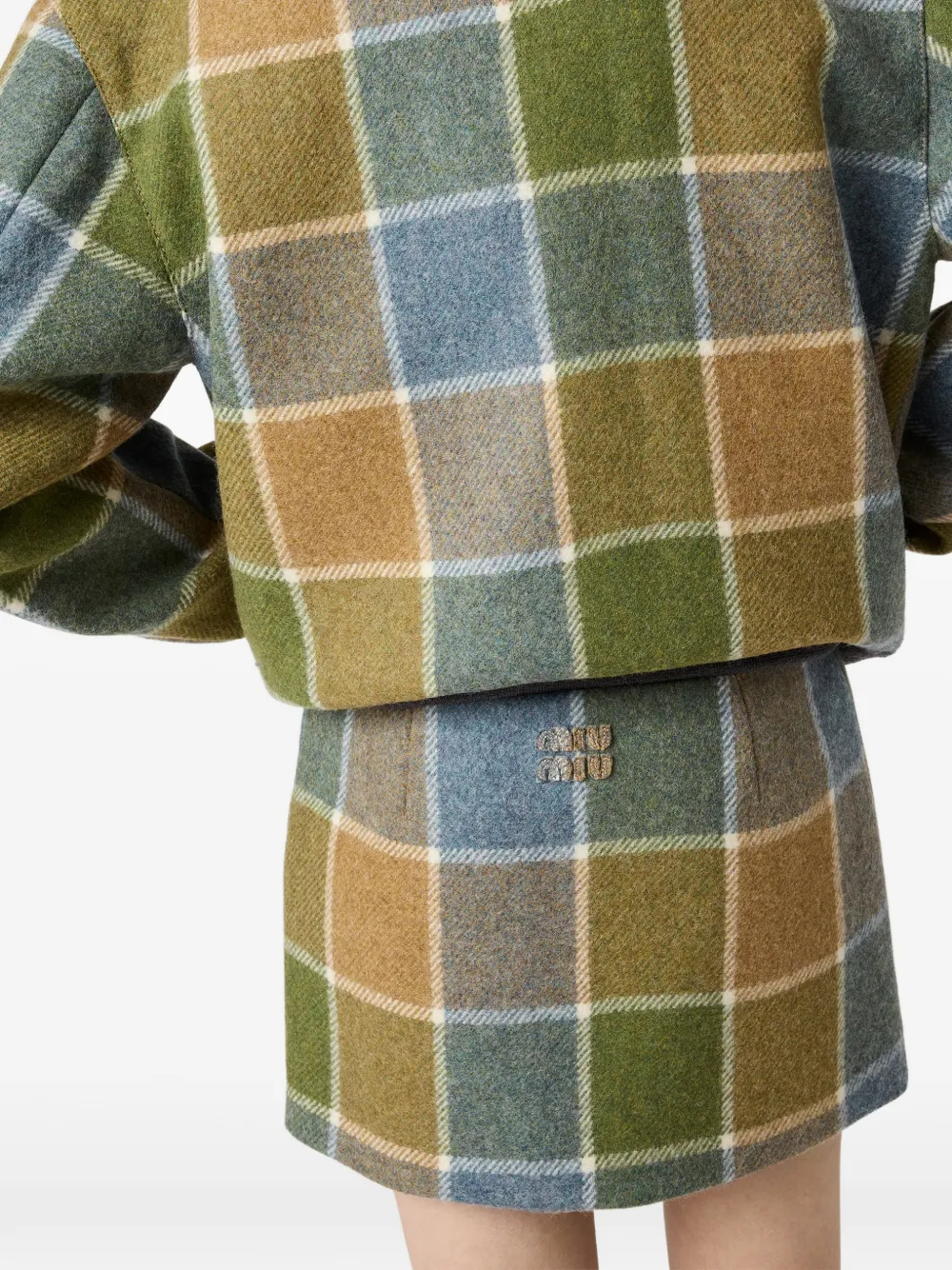 Miu Geruite mini-rok met logo Groen