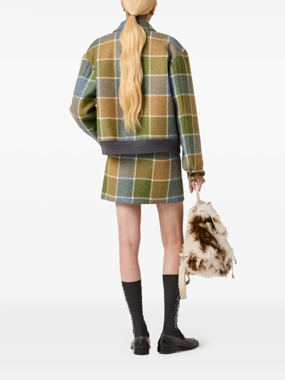 Miu Geruite mini-rok met logo Groen