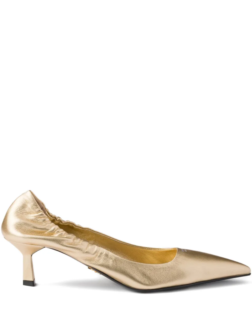 Prada 55mm Ruched Leather Heeled Pumps In Gold