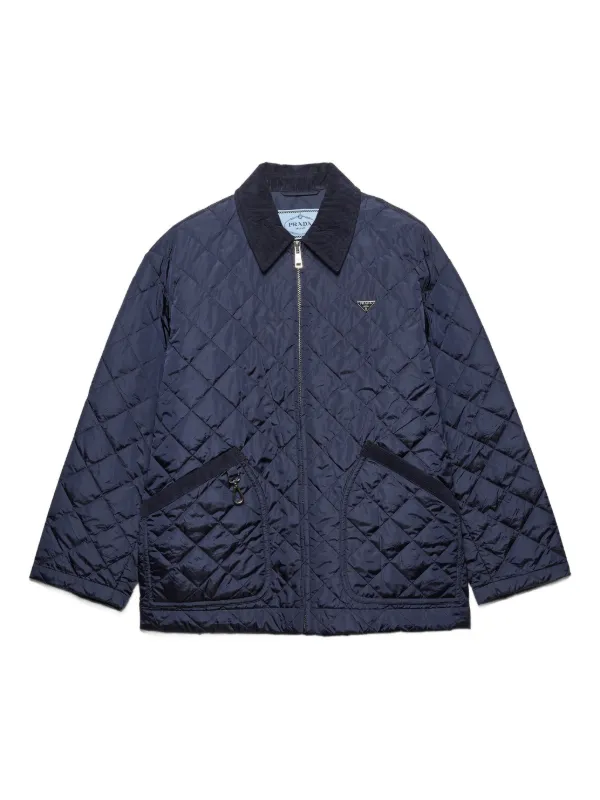 PRADA ネイビー レッド キルティングジャケット Prada ベルベットカラー キルティングジャケット | ブルー | FARFETCH JP