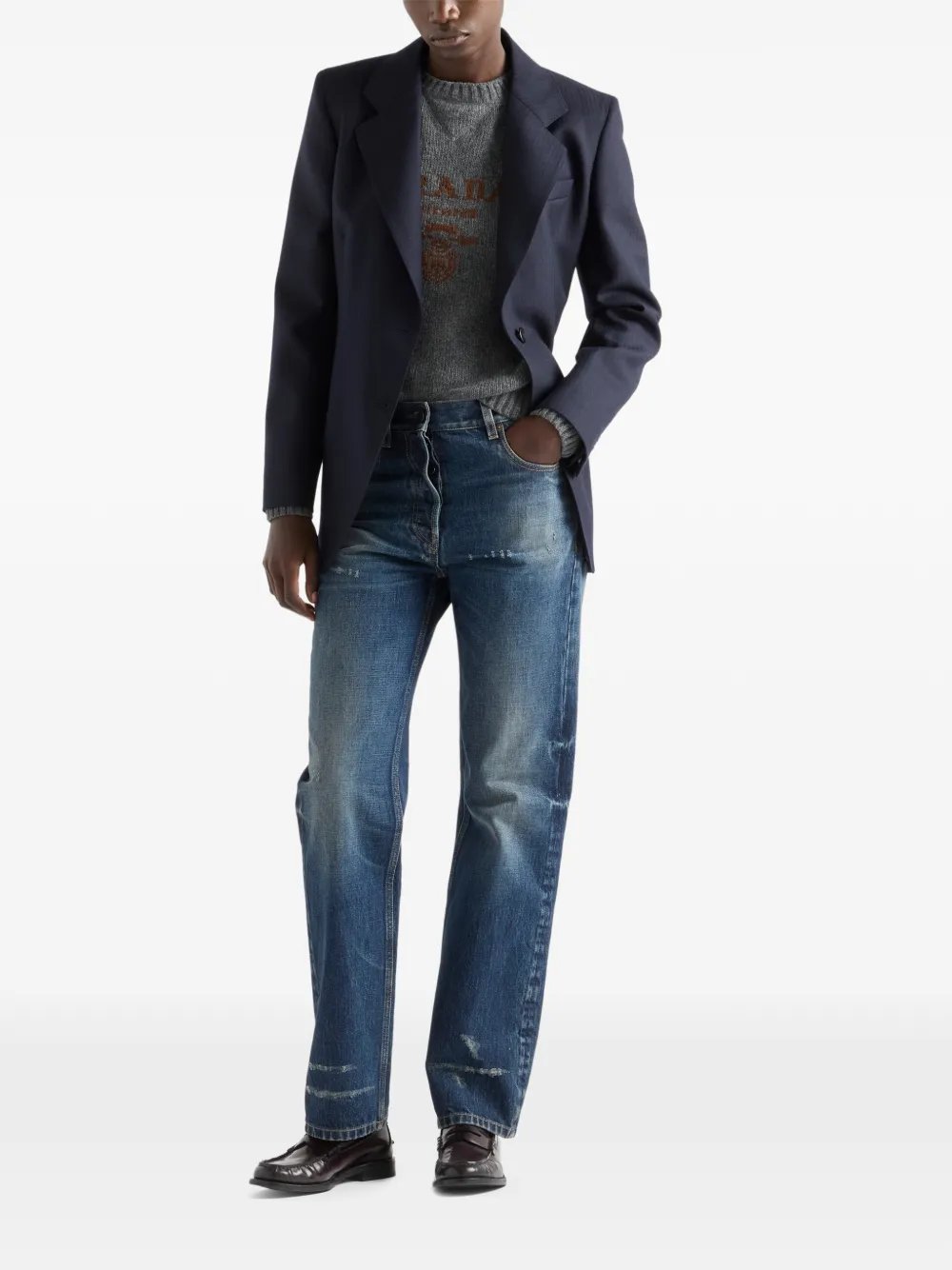 Prada intarsia-logo crew-neck sweater | Knitted Sweaters | Image 2