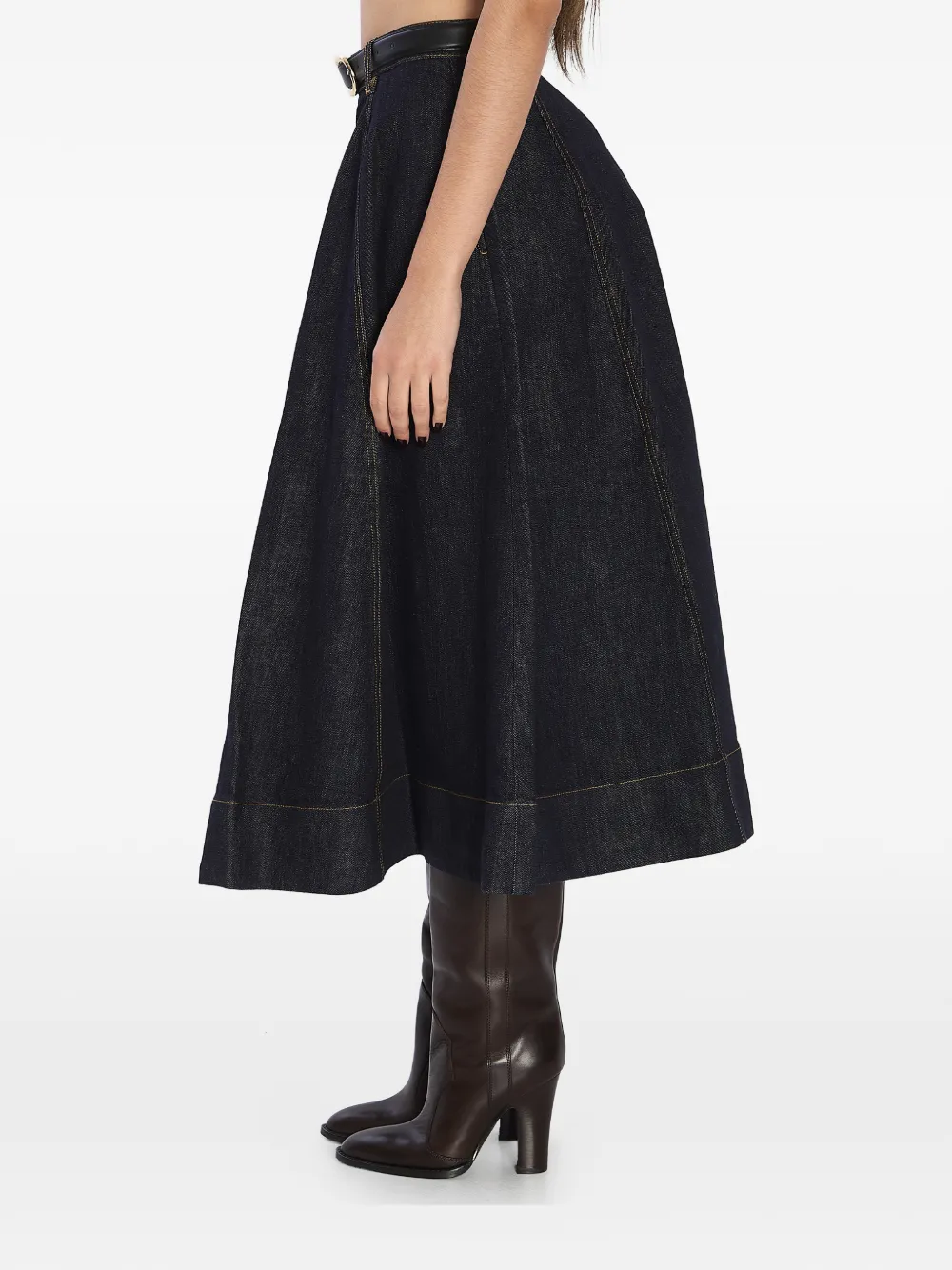 Self-portrait Flared Belt Midi Skirt In Black