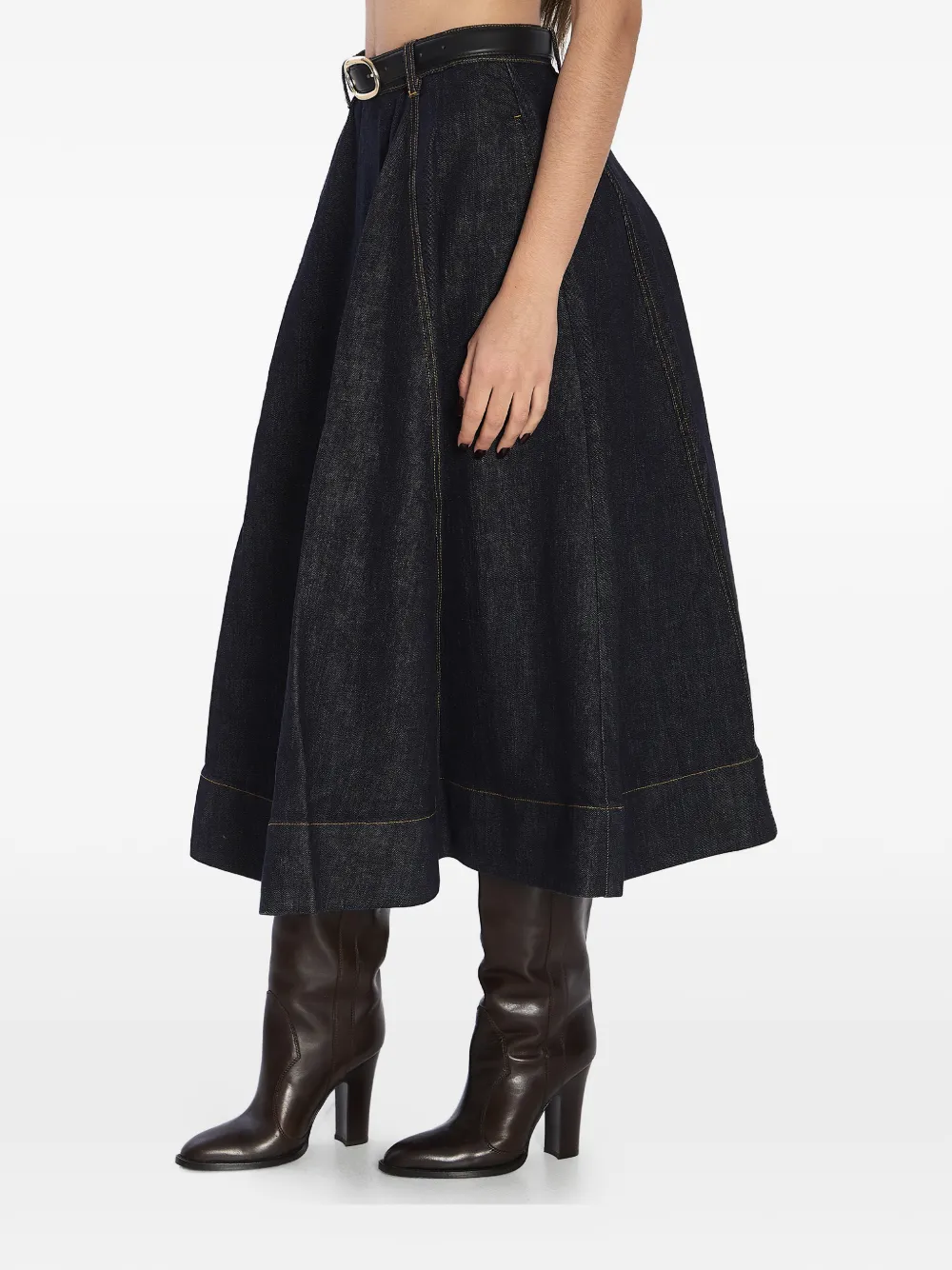 Self-portrait Flared Belt Midi Skirt In Black