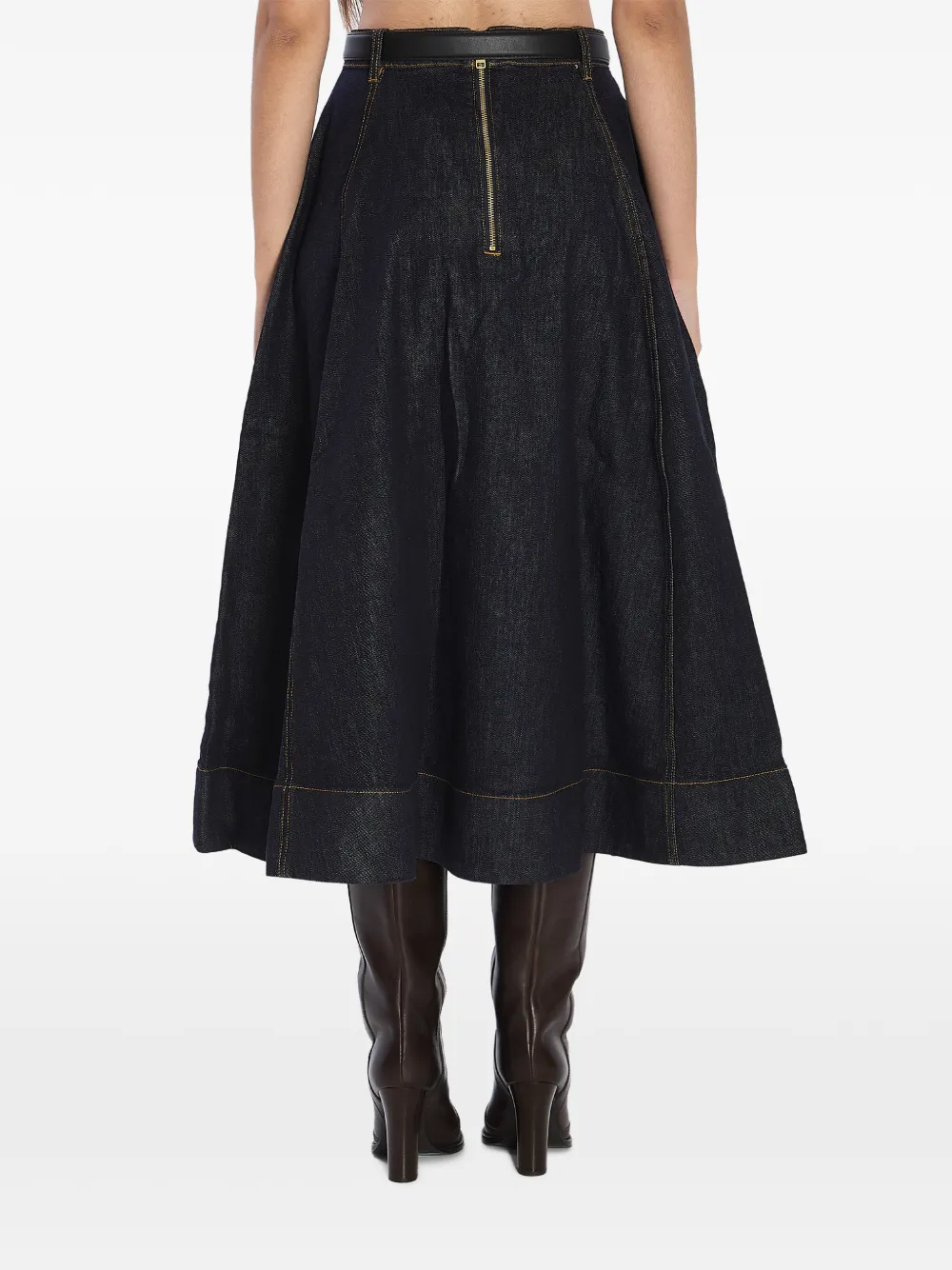 Self-Portrait Flared midi-rok met ceintuur Blauw