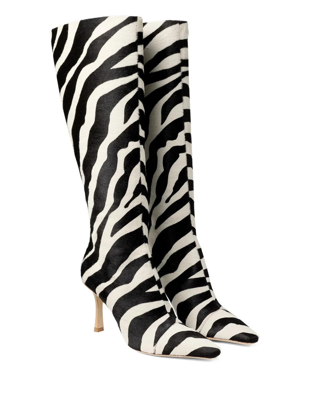 Jimmy Choo X Conner Ives Gloria 85 Zebra Print Pony Hair Knee-high Boots In Animal Print