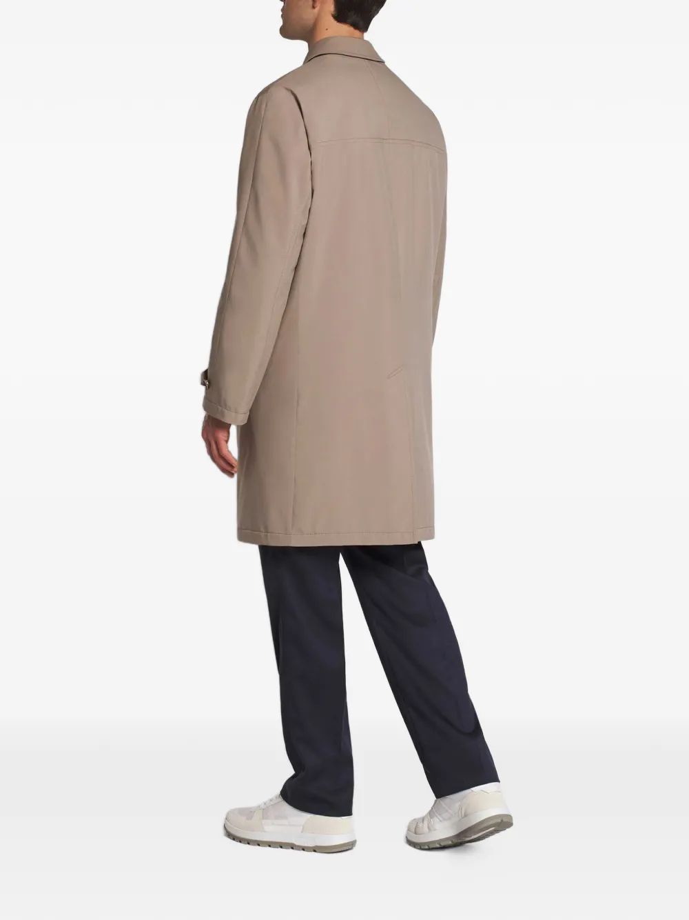 Brioni Performa Collared Long Coat In Brown