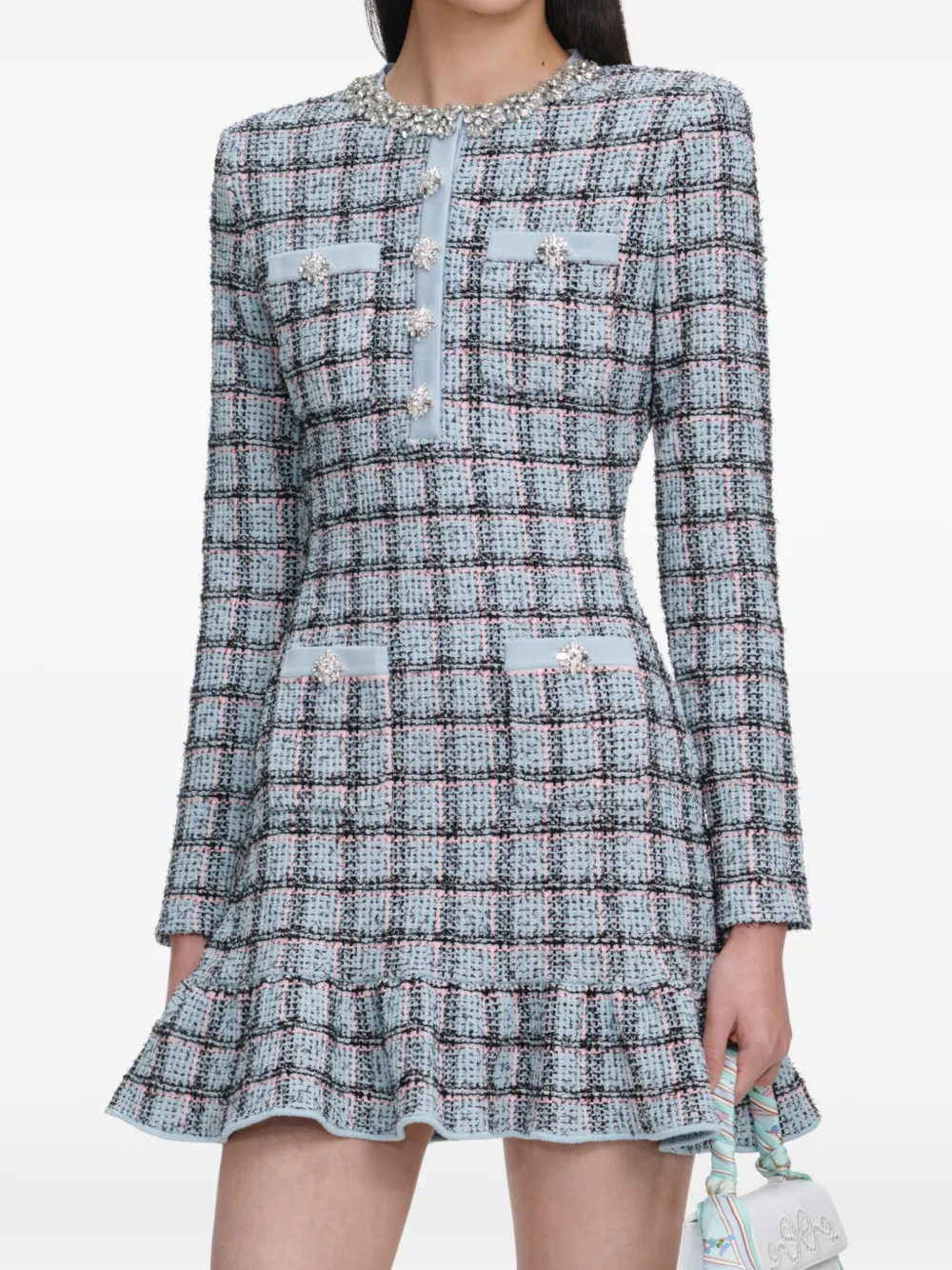 Self-Portrait Geruite mini-jurk Blauw