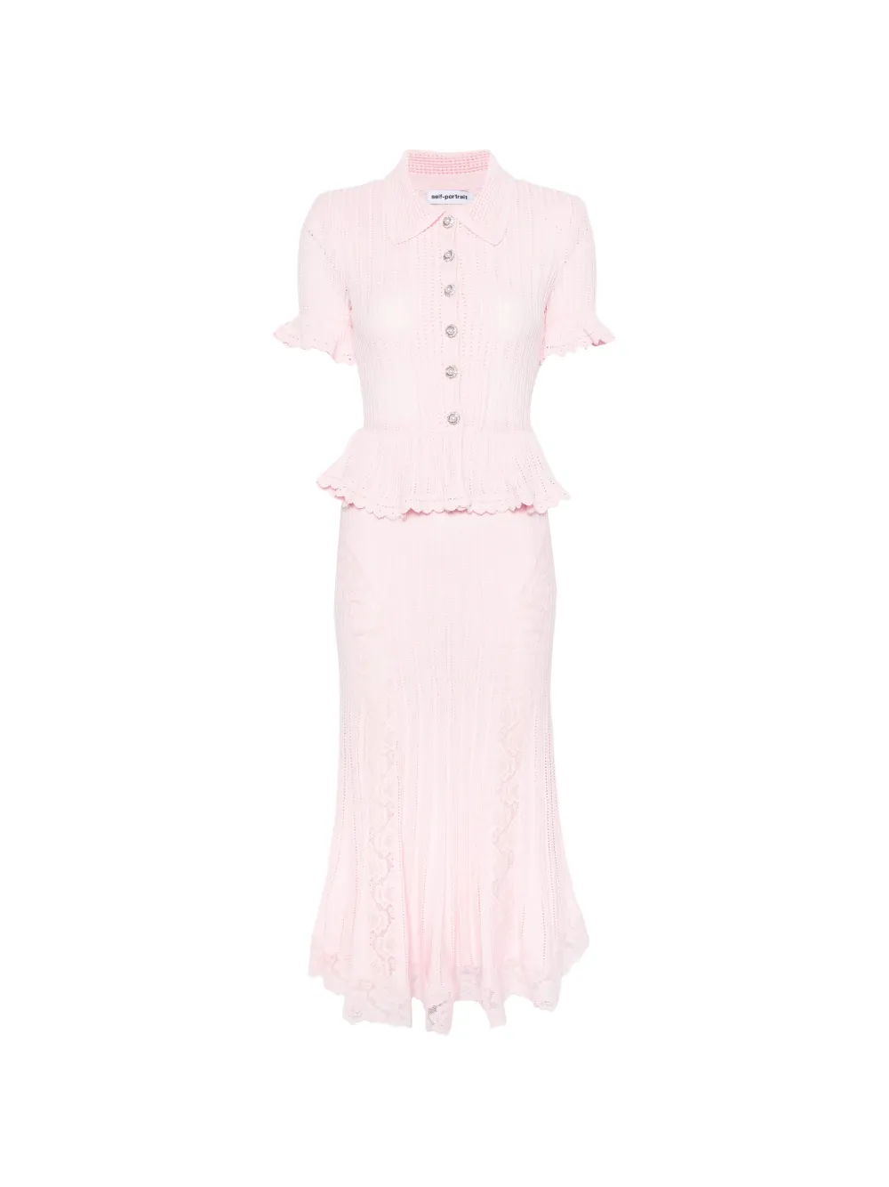 Self-Portrait pointelle peplum knit dress - Rosa