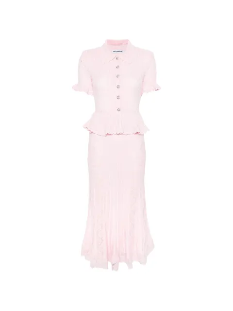 Self-Portrait strikket pointelle-kjole med peplum