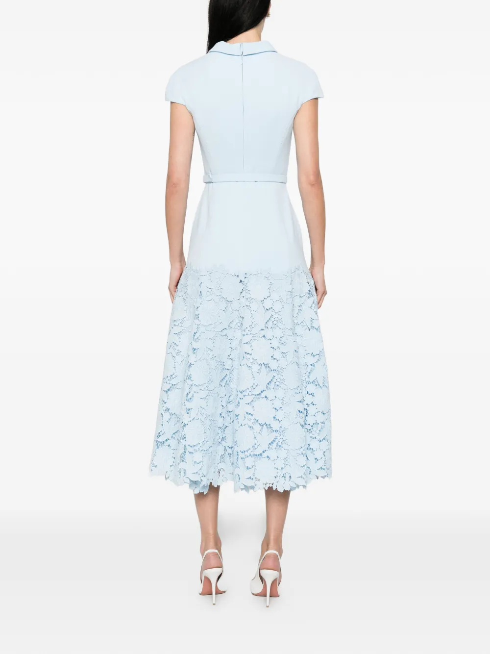 Self-Portrait Midi-jurk met ceintuur en kant Blauw