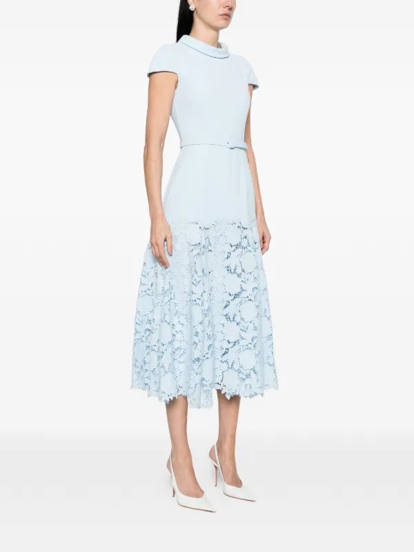 Self-Portrait Women's Blue Crepe Lace Midi Dress | Size 8 Self-Portrait Women's Blue Crepe Lace Midi Dress | Size 8