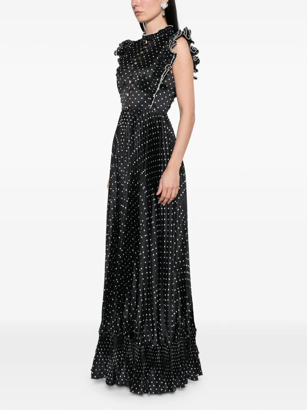 Self-Portrait Mouwloze maxi-jurk met stippen Zwart