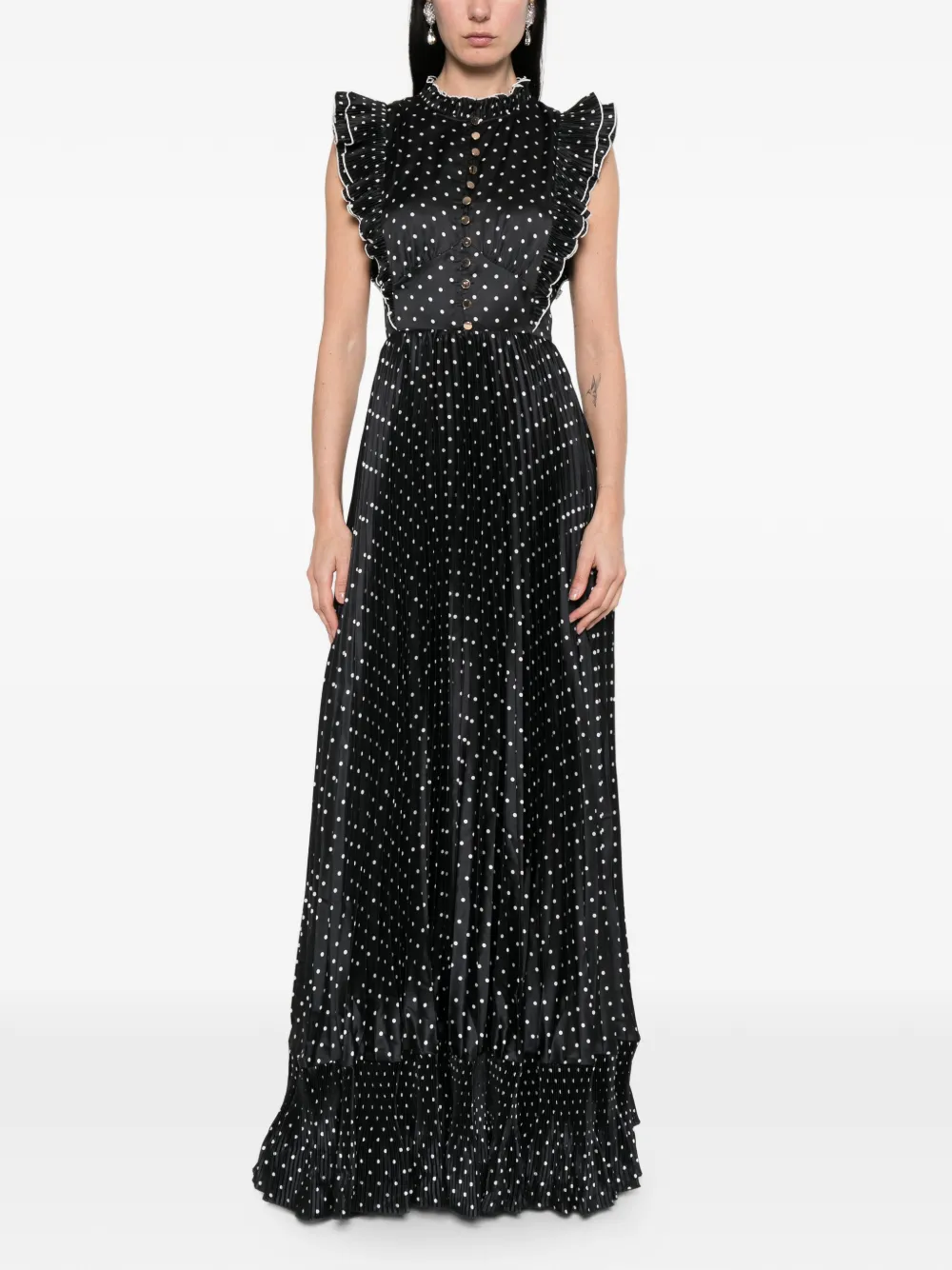 Self-Portrait Mouwloze maxi-jurk met stippen Zwart