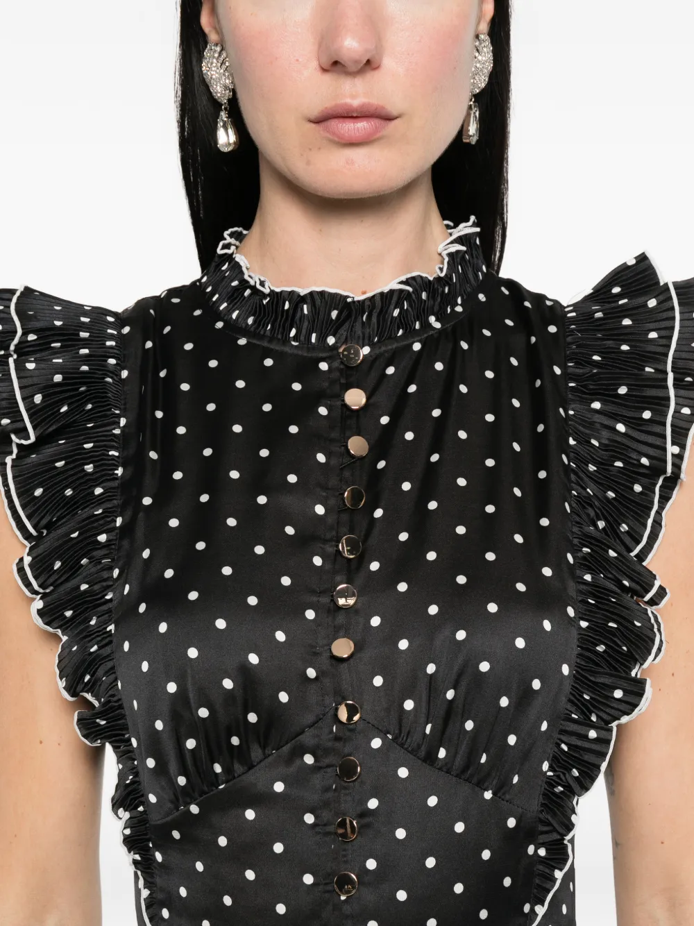 Self-Portrait Mouwloze maxi-jurk met stippen Zwart
