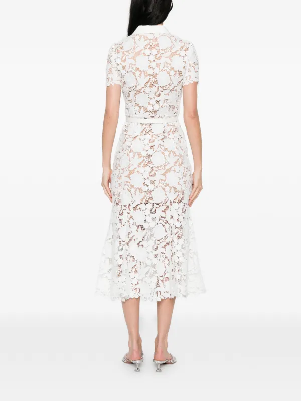 Self-Portrait Lace Collared Midi Dress | White | FARFETCH NO