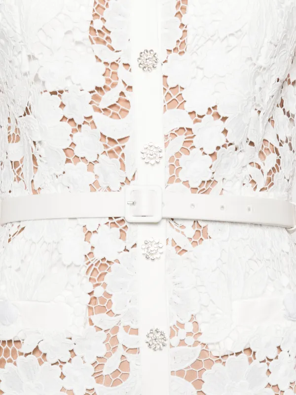 Self-Portrait Lace Collared Midi Dress | White | FARFETCH SG