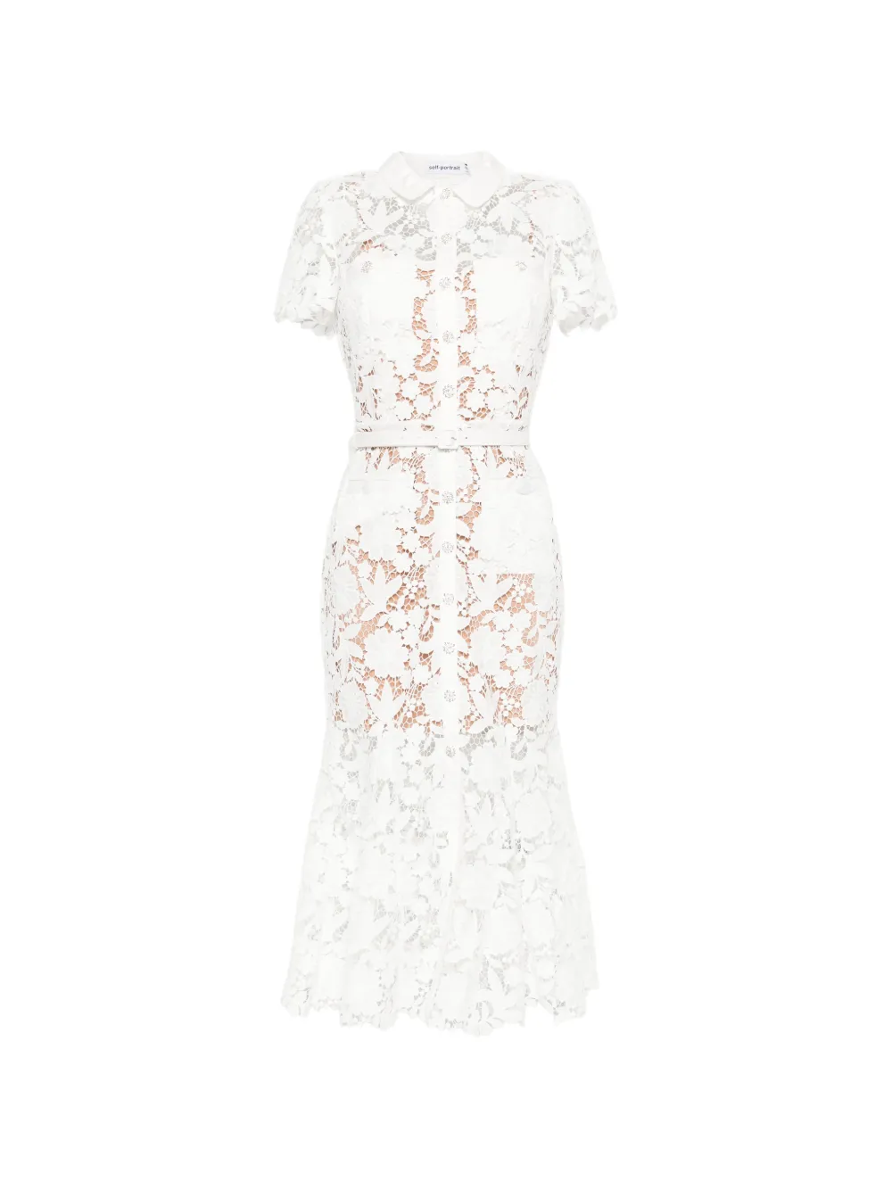 Self-Portrait lace collared midi dress - Bianco