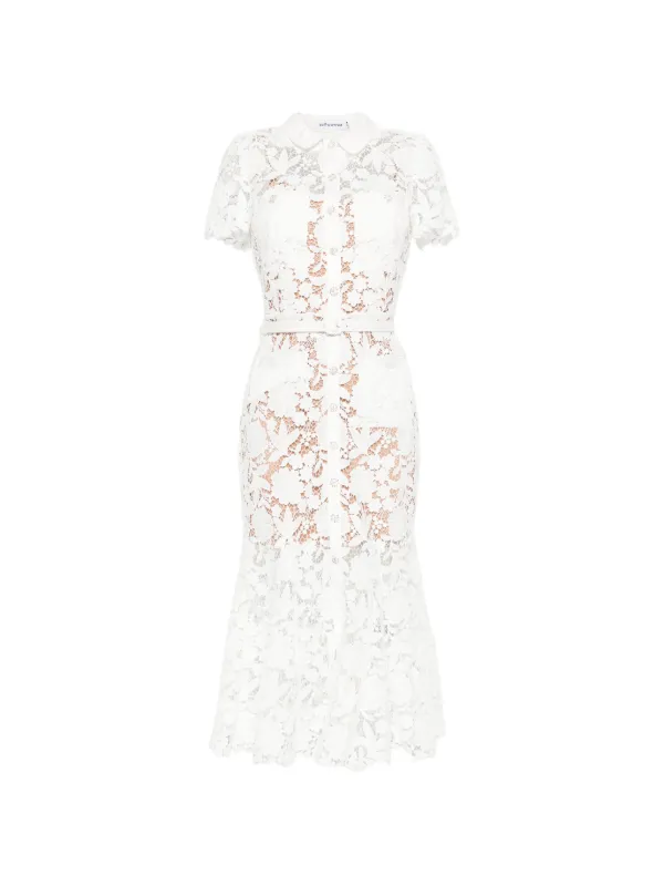 knee length dresses for ladies Blue Floral Lace Midi Dress  self-portrait